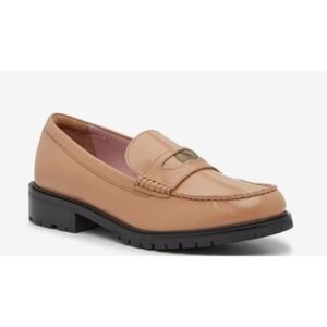 Free People Liv Penny Loafer 10 Camel  Shoes Slip On Chunky Heel Square Toe